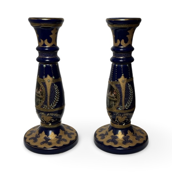ROYAL LIMOGES CANDLESTICKS HAND PAINTED - Picture 5 of 12